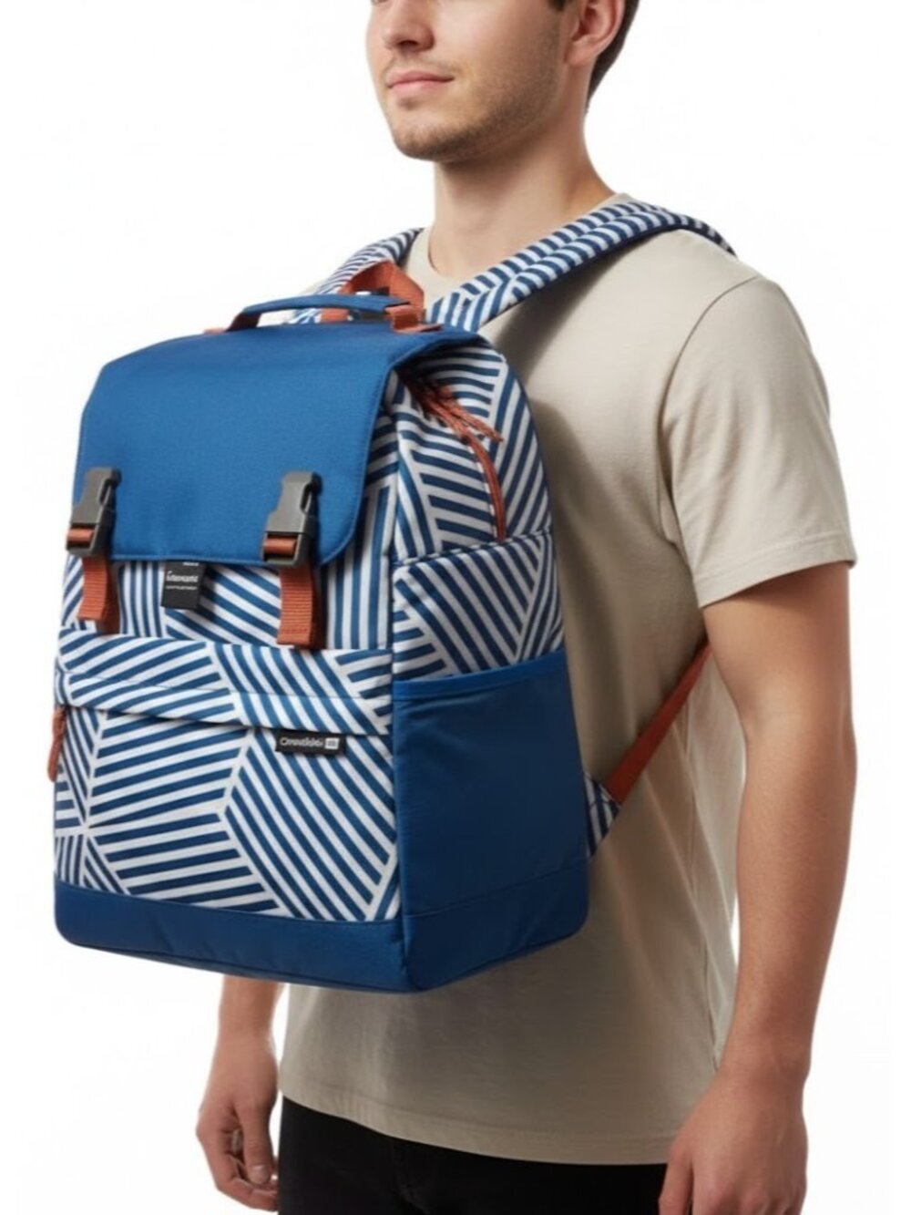 CleverMade Coronado Backpack Cooler 18 Can Insulated Bag Eco Blue Geometric NEW